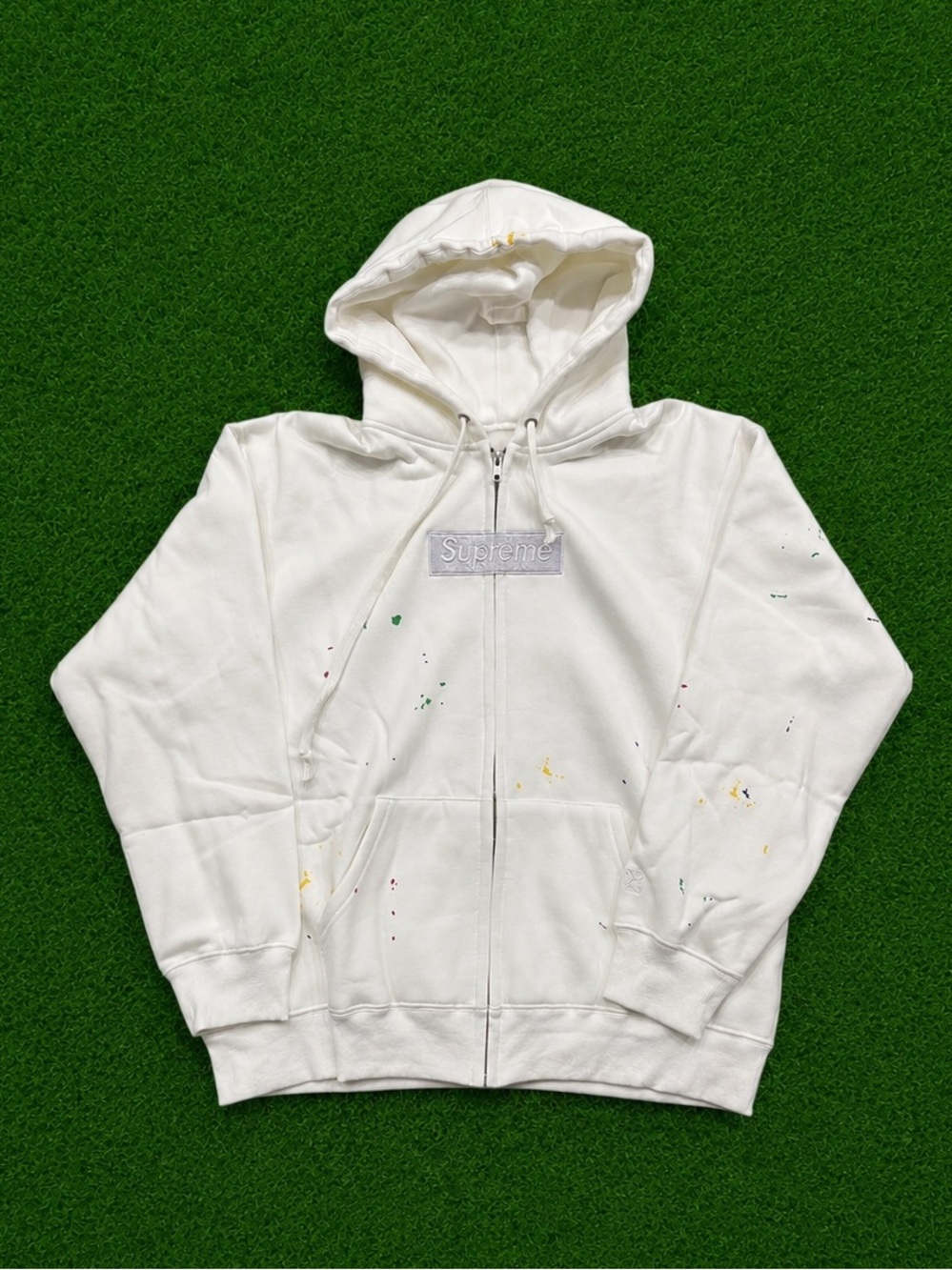 Supreme x MM6 Maison Margiela Paint Splatter White Rainbow Zip Hoodie Size L